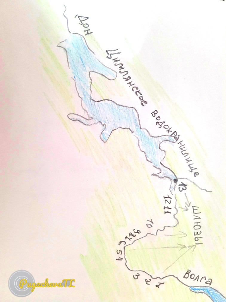 Нажмите для увеличения. Схема Волго-Донского канала с отметками шлюзов. (Рисунок Пугачевой Т. Л.) 