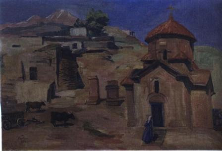 М. С. Сарьян. Церковь Кармравор VII в. Аштарак. 1956 г. (фото книги из фонда библиотеки) 